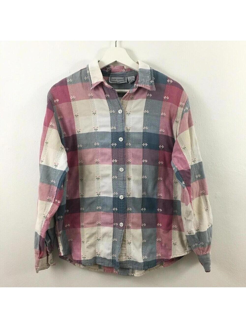 Jane Ashley Women’s Plaid Button Down Long Sleeve Shirt Size S